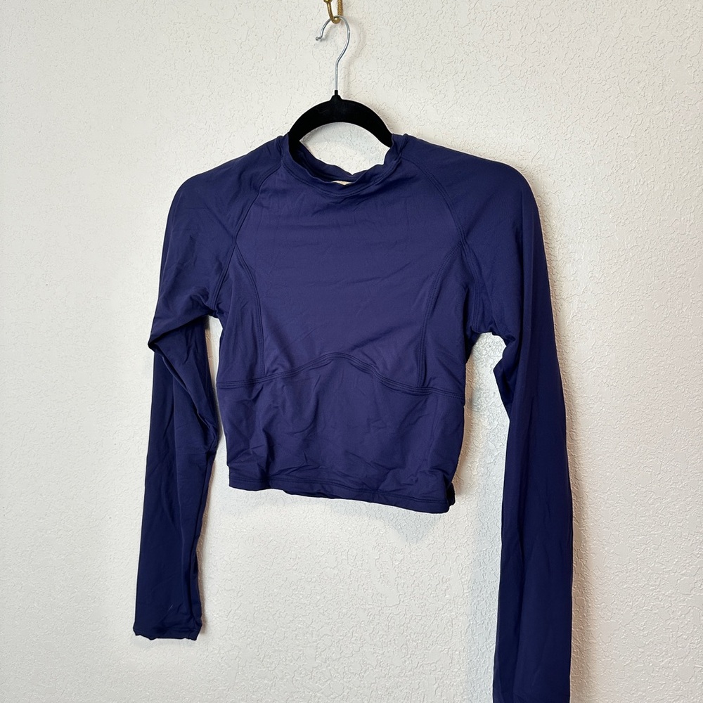 🖤❣️ Amazon Active Cropped Double Lined Long Sleeve Bustier Style Navy Top Large - Picture 2 of 4